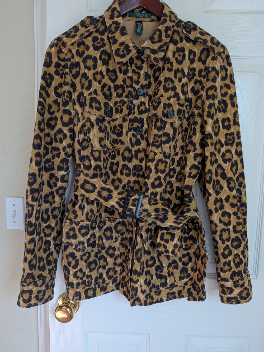 Ralph Lauren Leopard Print Utility Jacket - Tan & Black, Large